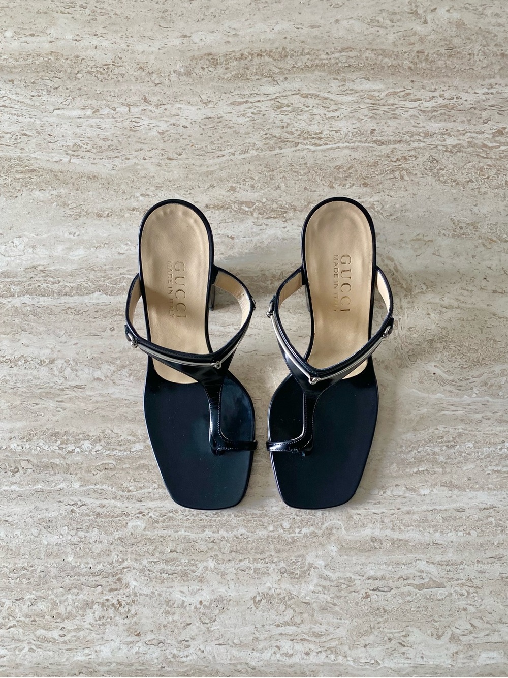 Vintage Gucci Horsebit Thong Block Heel Sandals